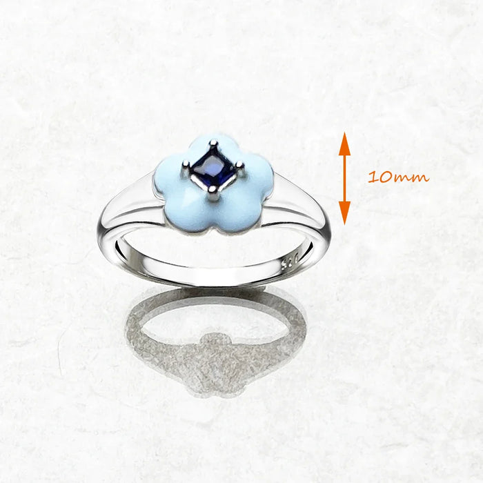 925 Sterling Silver Blue Flower Ring European Style Fine Jewelry For Women Trend