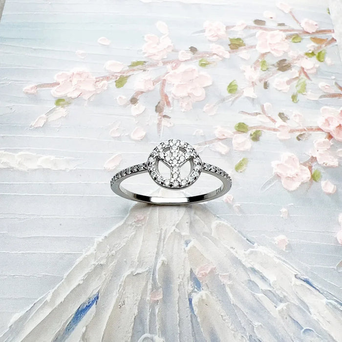 925 Sterling Silver Peace Symbol Ring Europe Style Glam Jewelry For Women