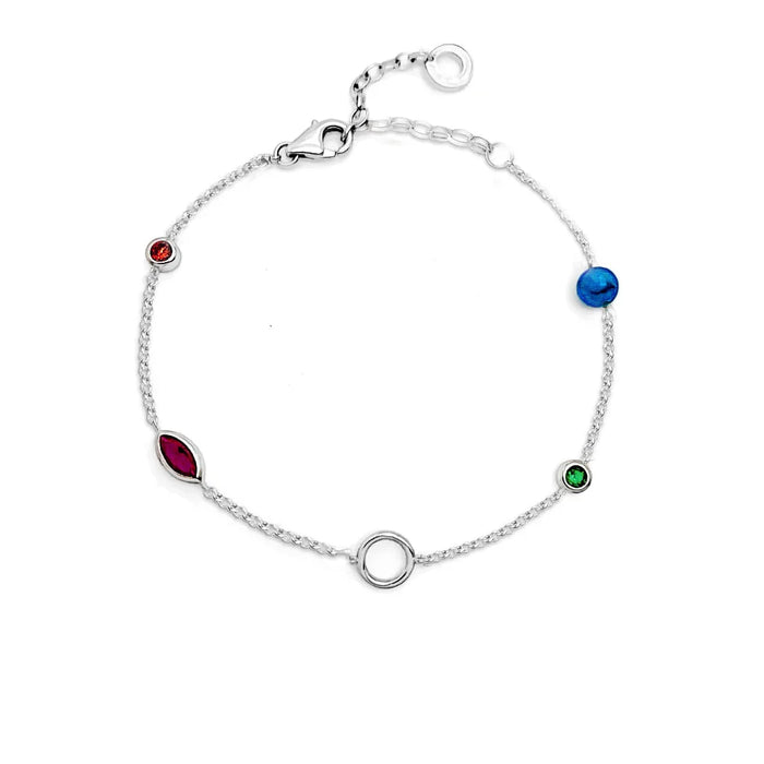 925 Sterling Silver Coloured Stones Charm Bracelet Link Chain Stylish For Women