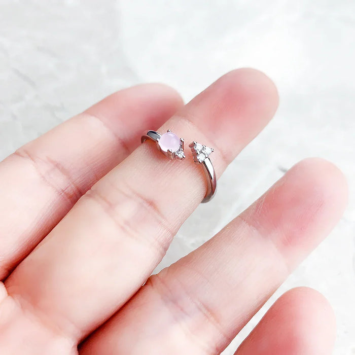 925 Sterling Silver Shimmering Pink Opal Arrow Ring Romantic Gift