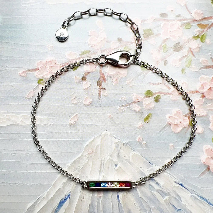 925 Sterling Silver Bohemia Delicate Bracelet Link Chain Colourful Stones European Women