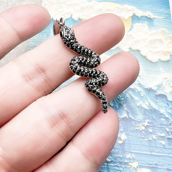 925 Sterling Silver Black Snake Pendant Trendy Gift For Women & Men