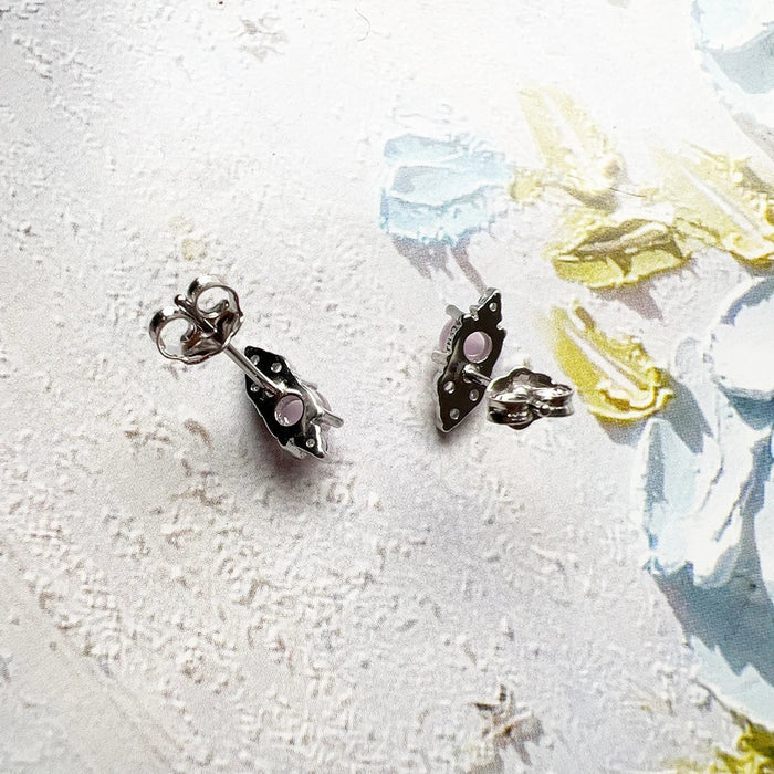 925 Sterling Silver Vintage Pink Stone Stud Earrings