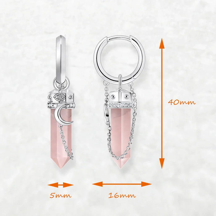 925 Sterling Silver Rose Quartz Hexagonal Hoop Earrings