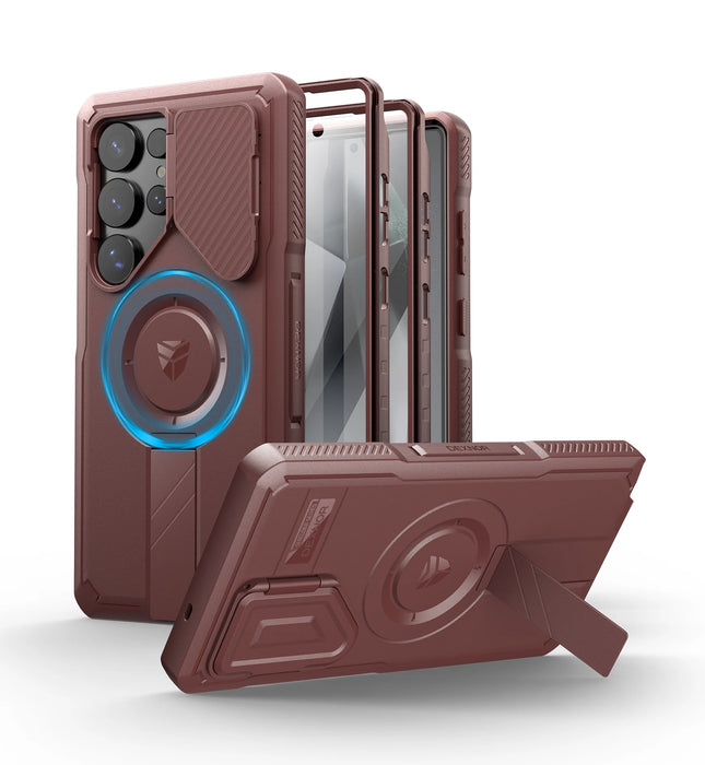 For Samsung Galaxy S25 Ultra Rugged Armor Shockproof Case With Built-In Sliding Camera Case Built-In Screen Protector Kickstand