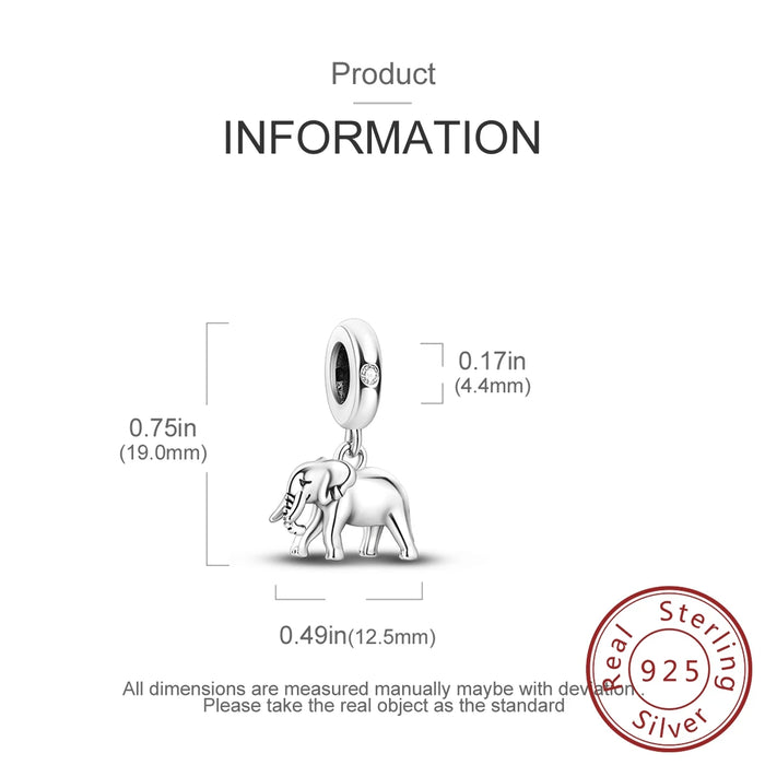 925 Sterling Silver Elephant Charm Pendant Fits Bracelets & Necklaces Diy Gift