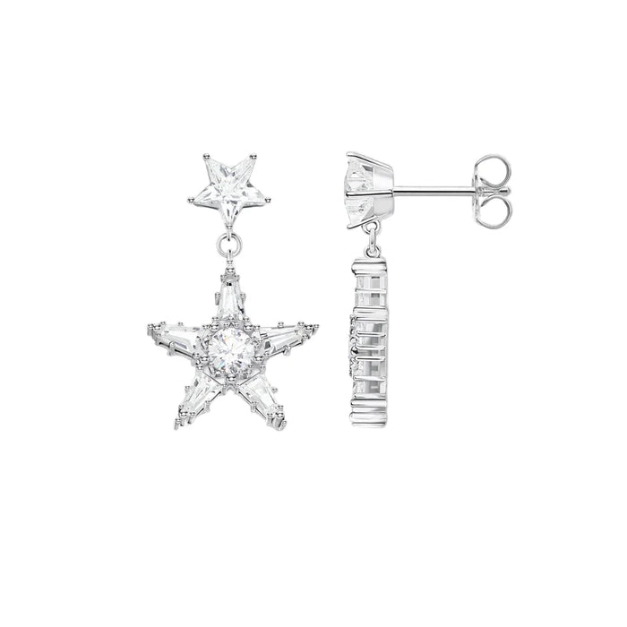 925 Sterling Silver Earrings White Stars Shine Women