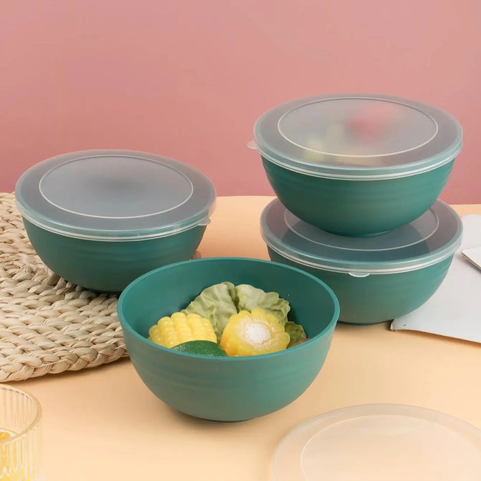 2 / 4 / 6 Piece Reusable Dark Green Plastic Bowls With Lids