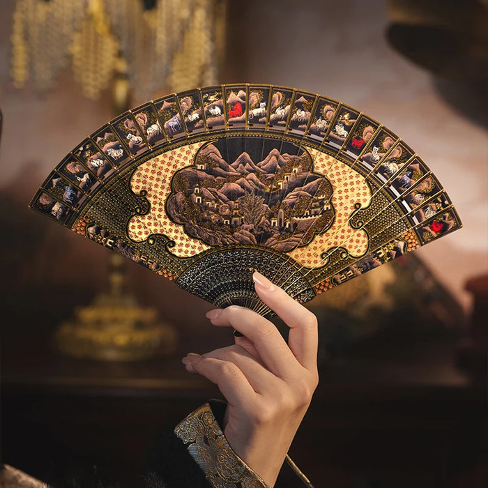 Gold Landscape Folding Fan 3D Metal Puzzle For Adults Summer Gift