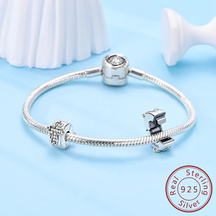 925 Sterling Silver Cross Clip Charm For Women Bracelet Retro Style
