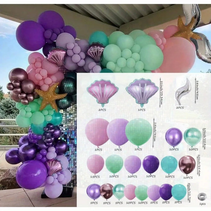 144Pcs Mermaid Tail Balloon Garland Arch Set - Mermaid Theme Party Birthday And Wedding Submarine Balloon - Party Supplies