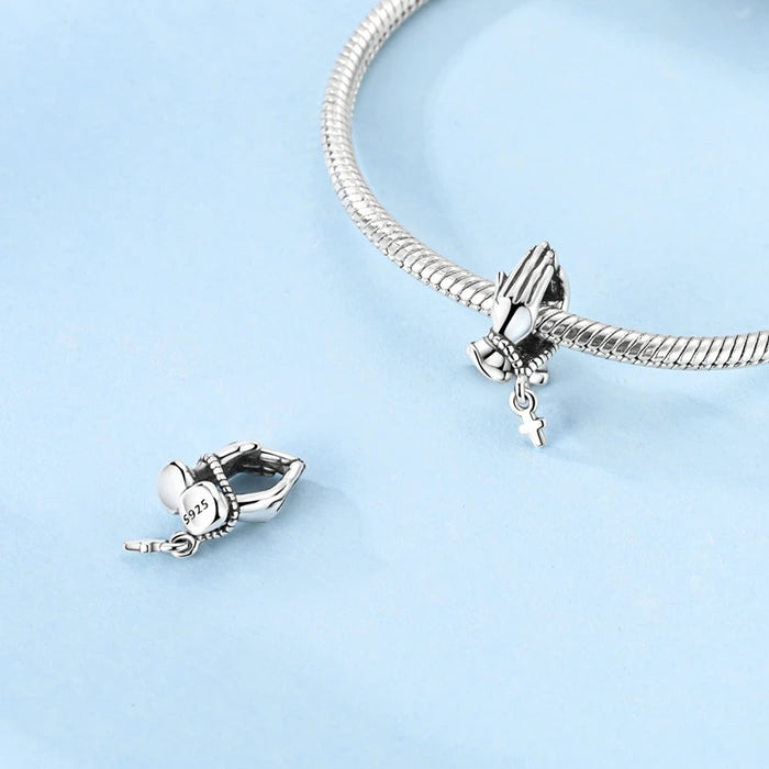 925 Sterling Silver Prayer Hand Bracelet Charms Fits Bracelet Diy Gift For Women