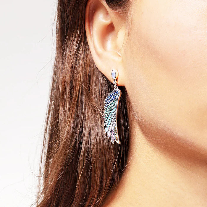 925 Sterling Silver Rainbow Hummingbird Wing Earrings Boho For Women