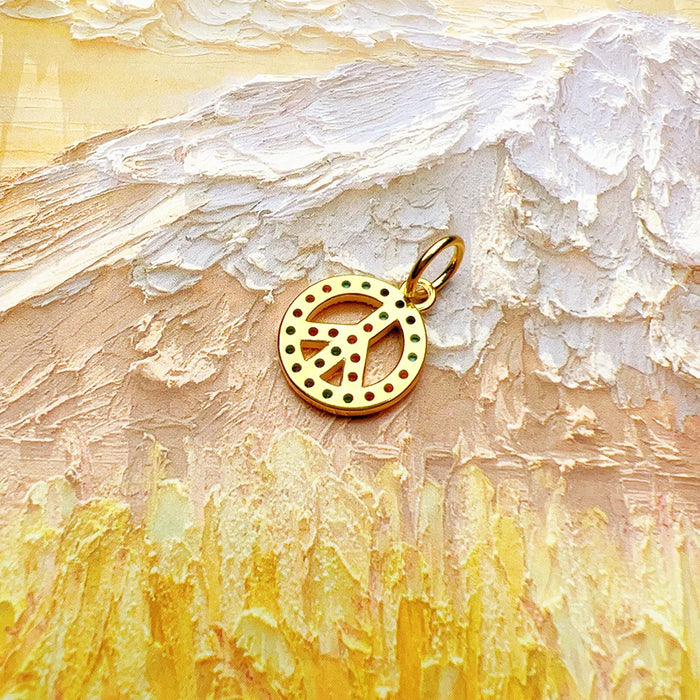 925 Sterling Silver Colourful Stones Golden Pendant Peace Design Gift For Women & Men