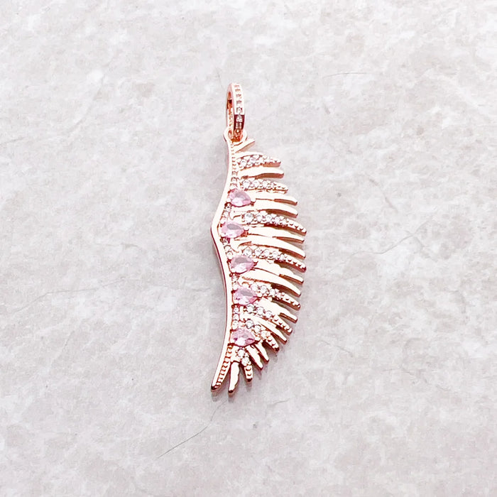 925 Sterling Silver Rose Gold Phoenix Wing Pendant With Pink Stones Boho Jewelry For Women