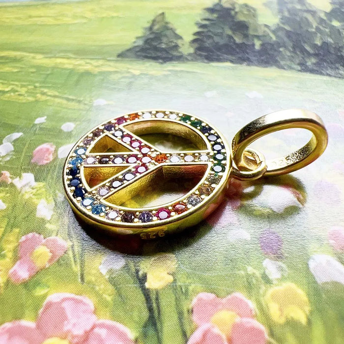 925 Sterling Silver Rainbow Peace Pendant & Gold Plated Classic Gift For Women