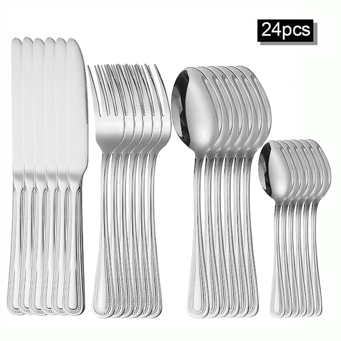 6 / 30 Piece Retro Bead Stainless Steel Tableware Set With Knife Fork And Spoon