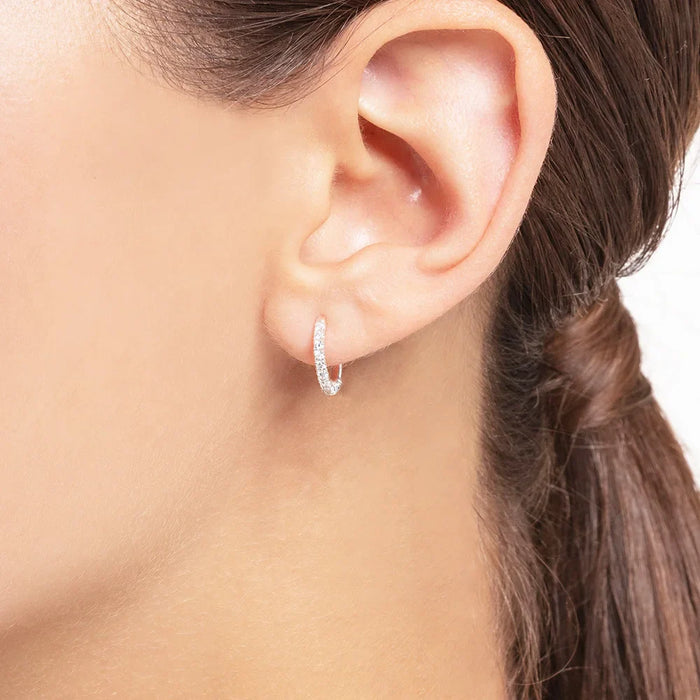 925 Sterling Silver 14Mm White Stone Creole Hoop Earrings Europe Glam Fine Jewelry For Women Classic