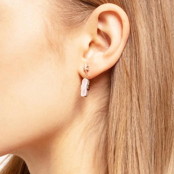 925 Sterling Silver Romantic Rose Gold Stud Earrings With Pink Stone