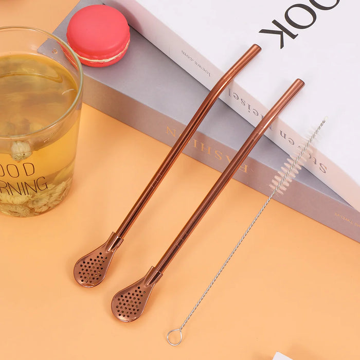 2 In 1 Stainless Steel Straw Spoon For Mixing Drinks