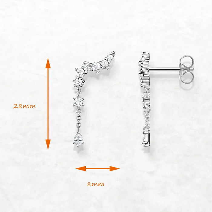 925 Sterling Silver Water Drop Necklace & Earrings Set Ice Crystals Design Romantic Gift For Women