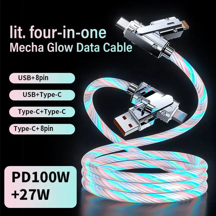 Multicolour 4In1 Fast Charging Data Cable 100W