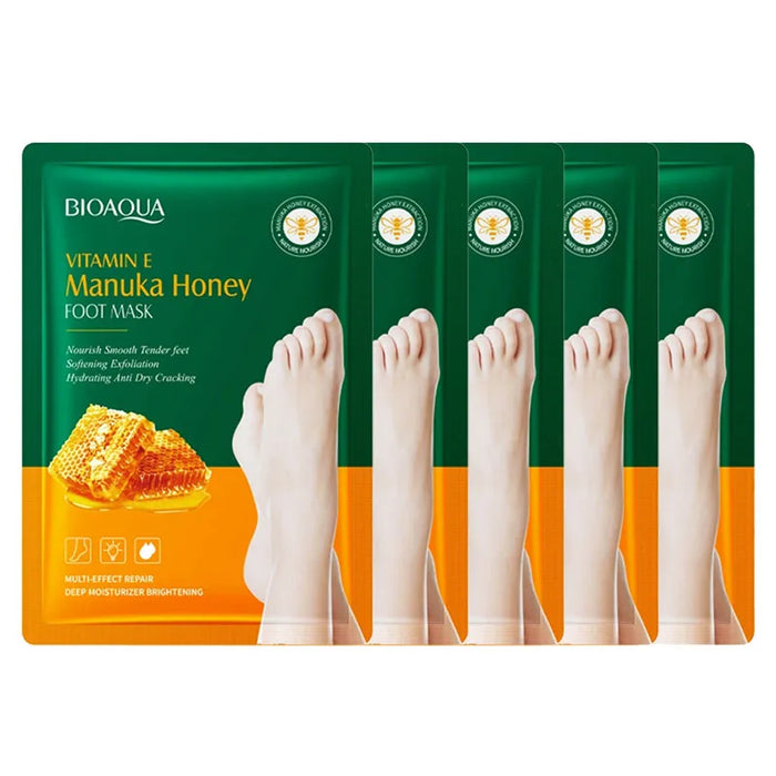 5 Pairs Honey Exfoliating Foot Masks Remove Dead Skin & Moisturize