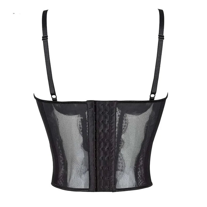 Adjustable Plus Size Lingerie Corset With Padded Cup Black Translucent Bustier