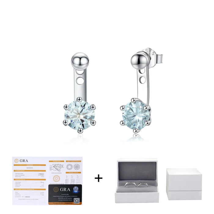 925 Sterling Silver Teal Moissanite Ear Climbers / Stud Earrings For Women