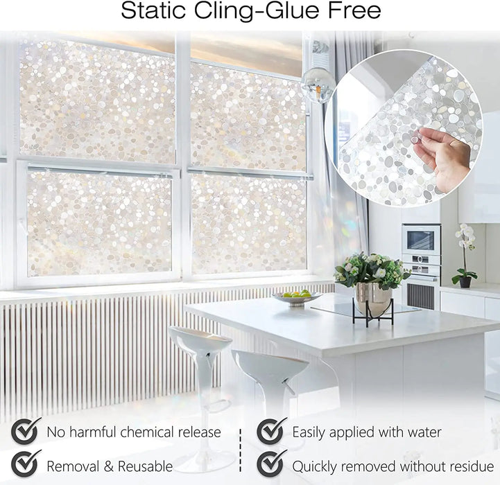 Decorative Window Film - Uv Blocking Static Cling Non-Adhesive - Pebble Design