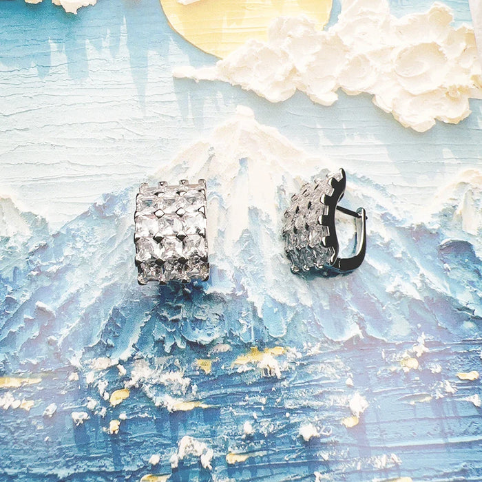 925 Sterling Silver Stylish White Zircon Hoop Earrings Glam For Women