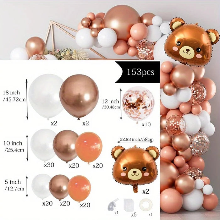 153Pcs Rose Gold Balloon Garland Set Bear Head Aluminum Balloon Suitable For Wedding Birthday Party Background Decoration