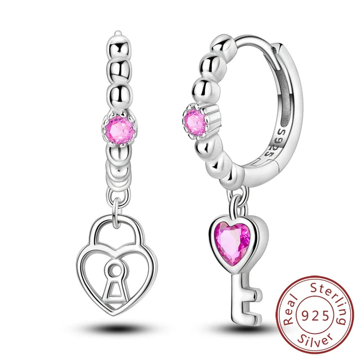 925 Sterling Silver Music Note Earrings Zircon Love Lock Hoops For Women
