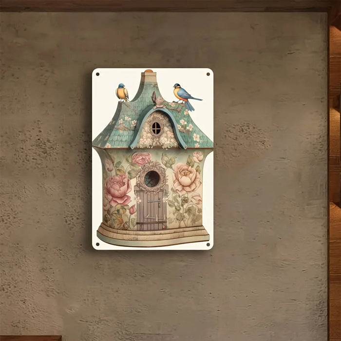 Reusable Bird House & Floral Metal Sign For Home Terrace & Garden -2D