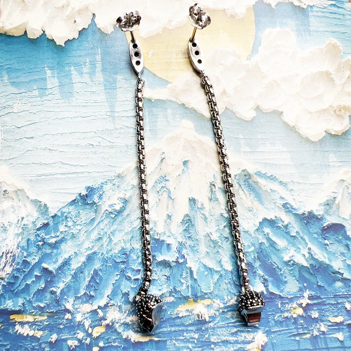 925 Sterling Silver Black Stone Skull Earrings Women Punk