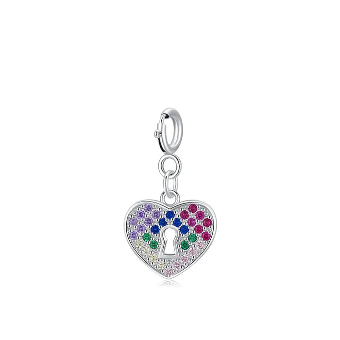 925 Sterling Silver Rainbow Cz Keyhole Hearts Pendant