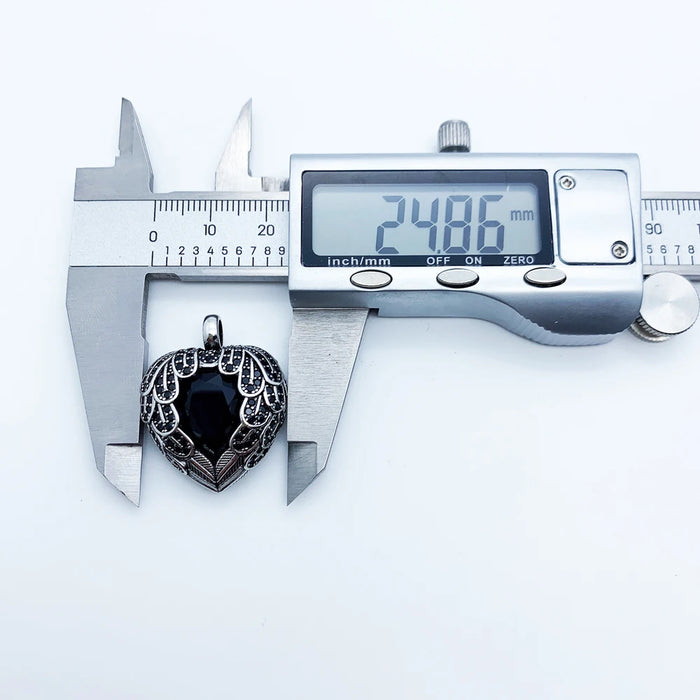 925 Sterling Silver Romantic Black Winged Heart Pendant Crystal Jewelry For Women