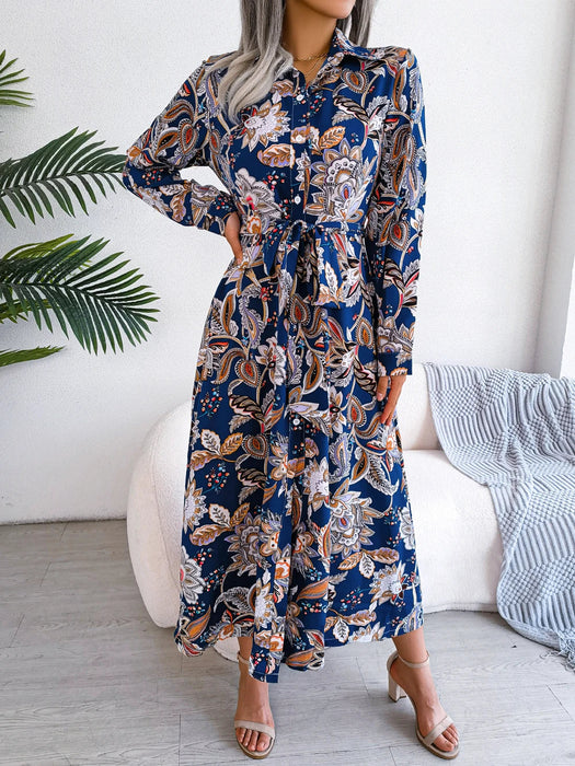 Floral Print Maxi Shirt Dress For Women