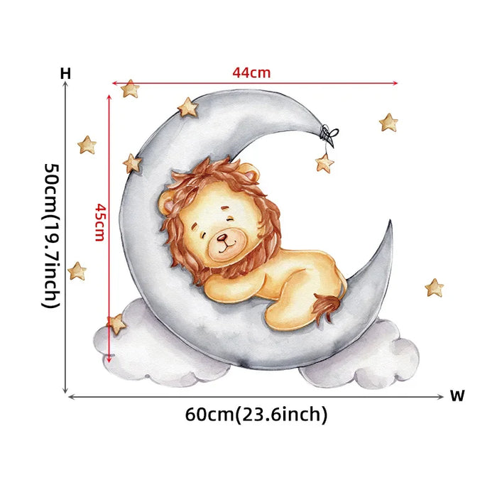 Gold Lion Sleeping On Moon Wall Stickers For Kids Room