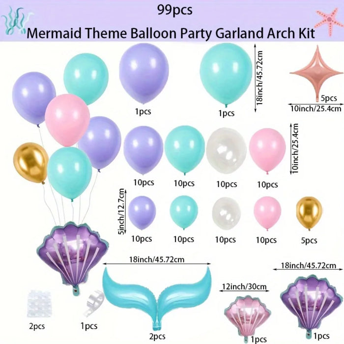 99Pcs Mermaid Themed Balloon Garland Arch Set Suitable For Birthday Parties And Celebration Decorations Indoor And Outdoor Use