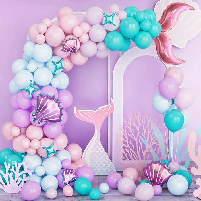123 Pcs Mermaid Princess Balloon Sets， For Birthdays Pool Beach Parties Anniversaries Graduation Ceremonies Summer Decorations