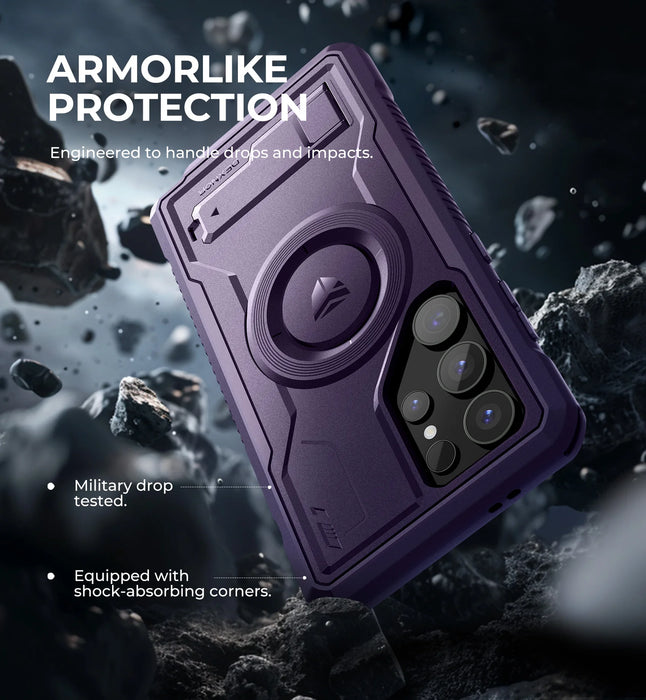 For Samsung Galaxy S24 Ultra 5G Full Body Shockproof Magnetic Case With Built-In Kickstand And Screen Protector