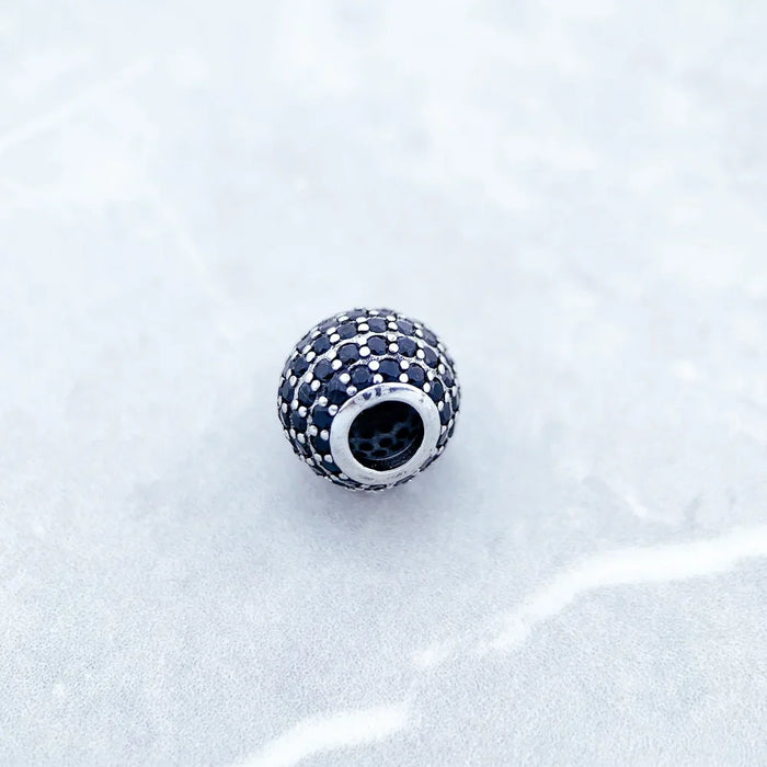 925 Sterling Silver Micro Pave Black Crystal Zircon Ball Charm Bead For Diy Jewelry Making