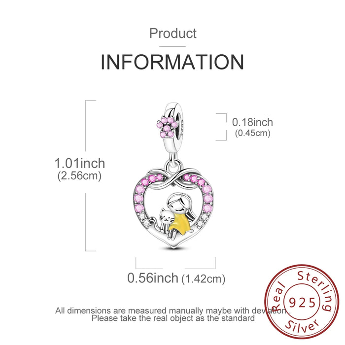 925 Sterling Silver Love Kitten Pendant Fits Bracelets Diy Jewelry For Women