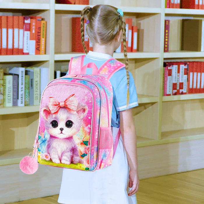 3 Piece Girls Backpack Set 16 Inch Bookbag Lunch Box Unicorn Dinosaur Prints