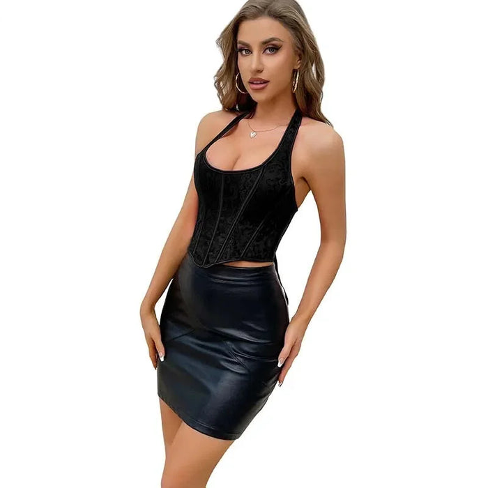 Black Corset Vest For Women Slimming Chest Binder With Halterneck