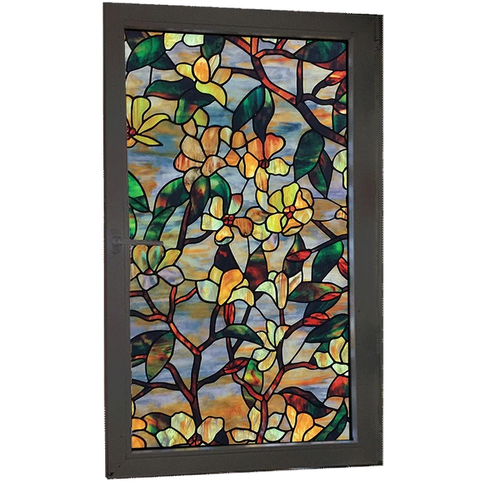 Decorative Magnolia Window Privacy Film - Static Pvc Protection For Glass Doors Cabinets And Tables