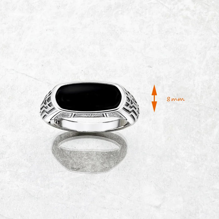 925 Sterling Silver Vintage Oval Onyx Signet Ring European Style Unisex