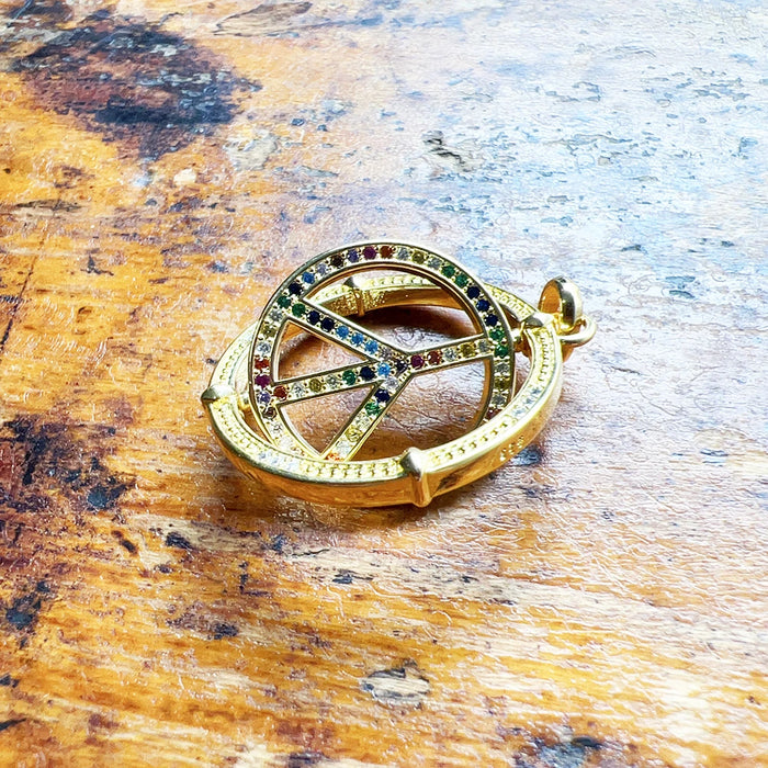 925 Sterling Silver Peace Sign Pendant With Coloured Stones Gold Plated
