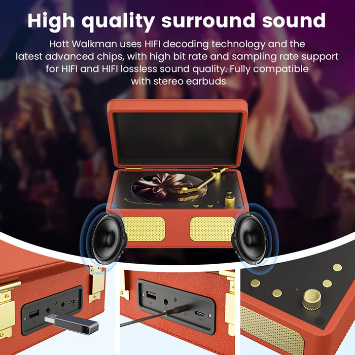 Retro Cd Player Bluetooth Speaker Turntable Speaker Bluetooth 5.4 Wireless Cd Player 3.5Mm Aux Desktop Player For Desktop Pc